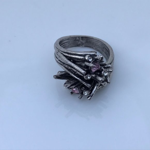 Women Ring Pink Gemstone Silver Tone Wedding Band - Picture 10 of 13